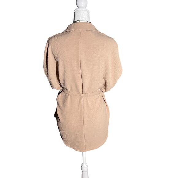 Women’s beige casual top with tie belt - Picture 2 of 6